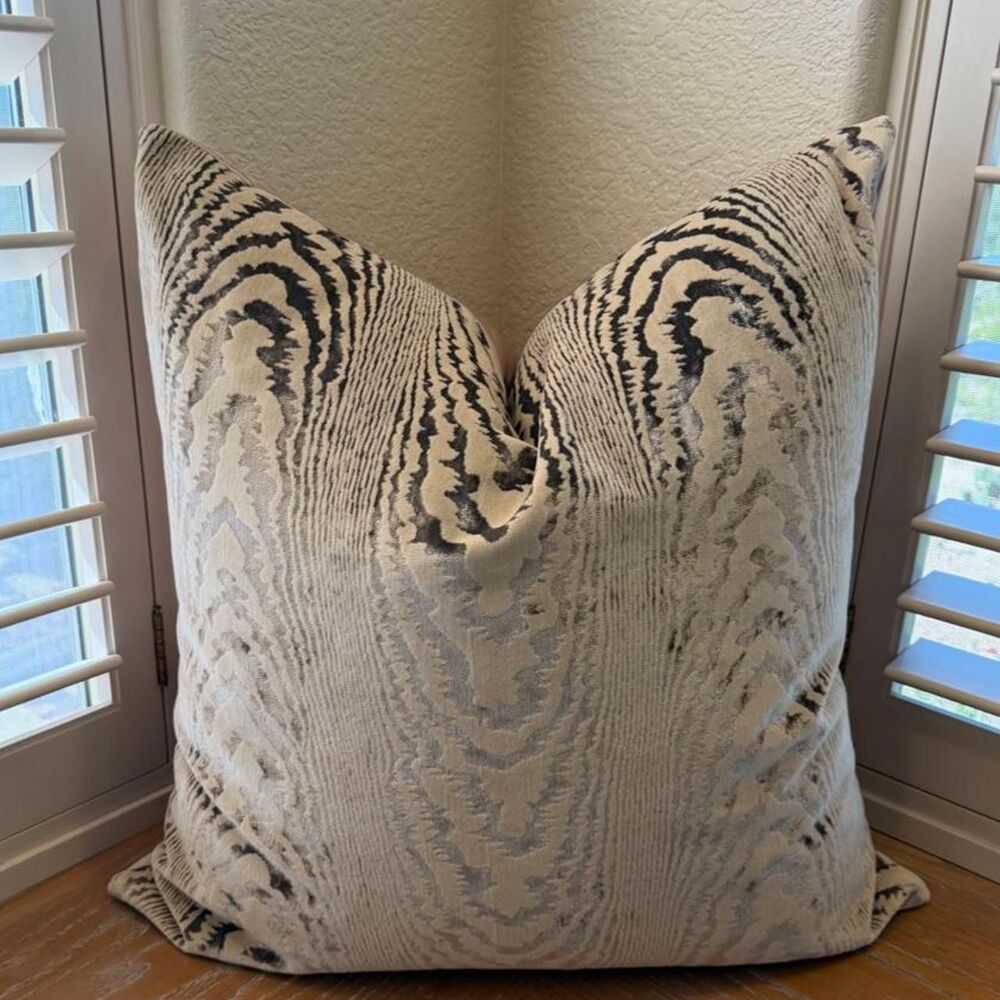 Tan Taupe Velvet & Sateen Pattern Pillow Cover & Pillow Insert